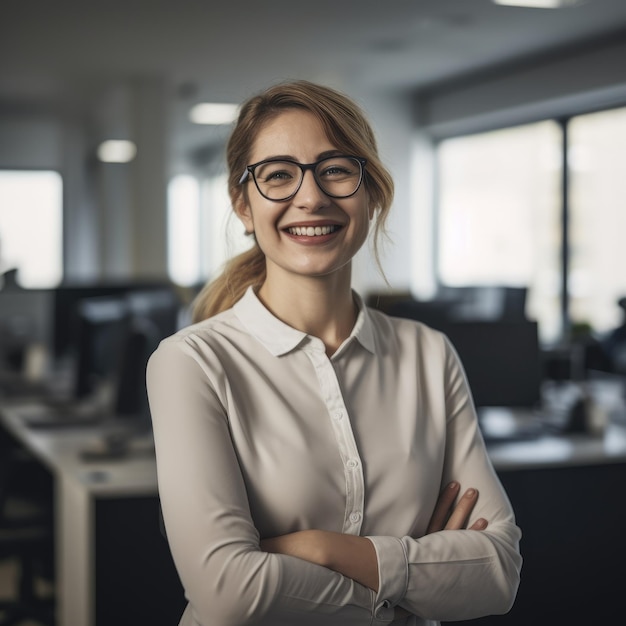 Femme d'affaires décontractée souriant dans un bureau