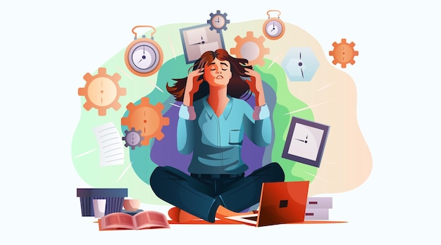 femme d'affaires déprimée fille surmenée souffrant de maladies psychologiques anxiété concept de mois de sensibilisation à la santé mentale