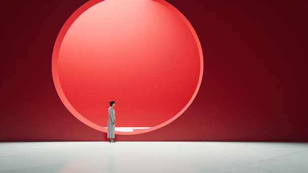 Une femme d'affaires devant un cercle rouge en 3D.
