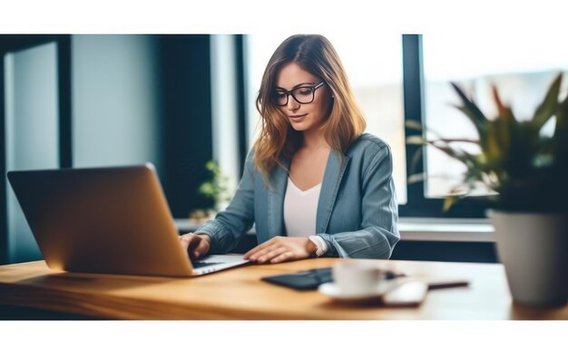 Une femme d'affaires du millénaire qui travaille en ligne sur un ordinateur portable