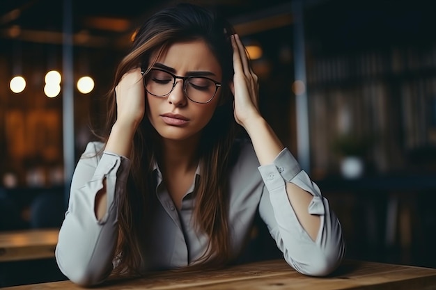 Photo une femme d'affaires épuisée et luttant contre des migraines débilitantes