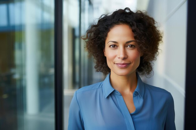 Une femme d'affaires ethnique dans un bureau lumineux