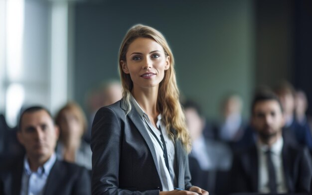 femme d'affaires faisant une présentation d'entreprise lors d'un séminaire ou d'une conférence