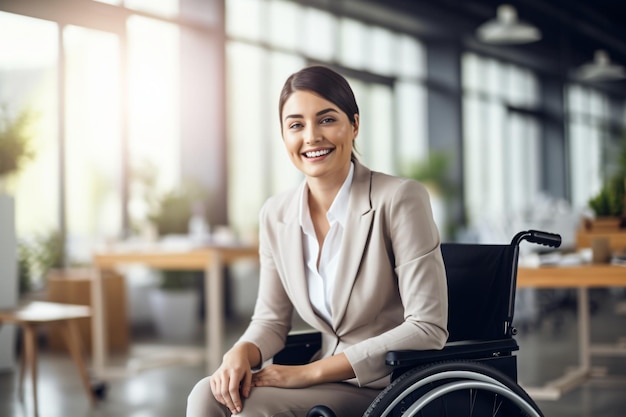 Une femme d'affaires en fauteuil roulant Portrait d'un professionnel handicapé Une fille handicapée au bureau