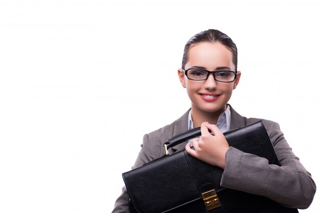 Femme d&#39;affaires avec mallette isolé sur blanc