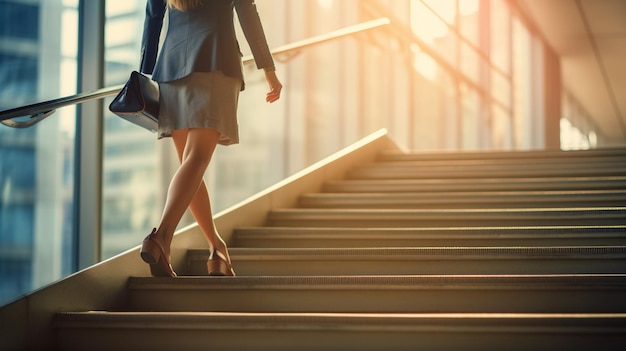 femme d'affaires marchant dans les escaliers techniques mixtes