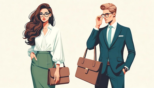 Femme d'affaires minimaliste et homme d'affaires dans un style plat généré par l'IA