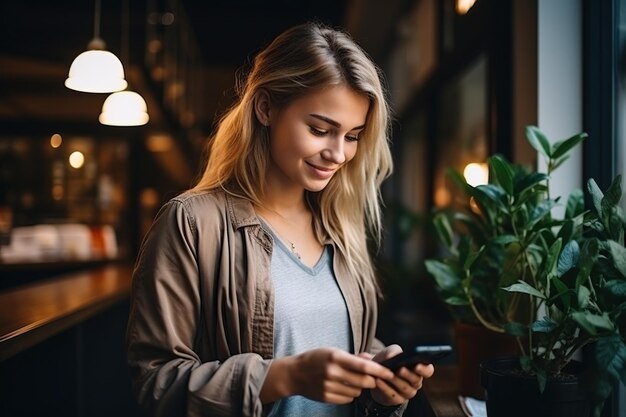 Une femme d'affaires moderne dans le bureau avec un espace de copie