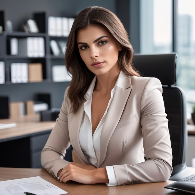 Une femme d'affaires musclée au bureau.