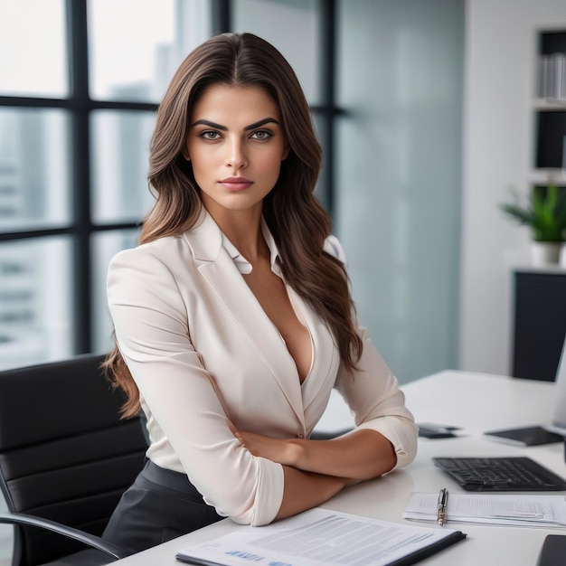 Une femme d'affaires musclée au bureau.