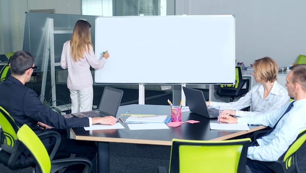 Photo femme d'affaires organise une présentation au bureau.