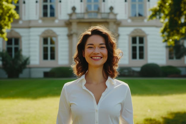 Une femme d'affaires de Parkside Prosperity brille dans un investissement de bureau