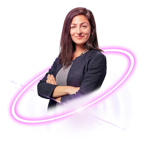 Femme d'affaires png employée virtuelle technologie des ressources humaines autocollant numérique sur un fond transparent