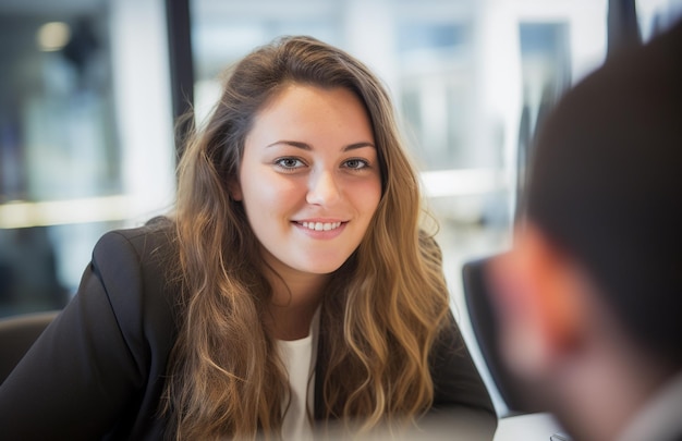 Une femme d'affaires portant des vêtements formels dans son bureau d'affaires