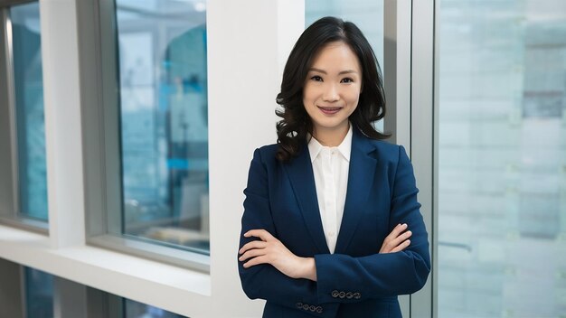 Une femme d'affaires posant en costume sur un fond blanc photo de haute qualité