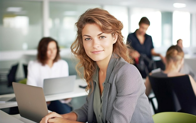 Une femme d'affaires prospère utilise un ordinateur portable lors d'une réunion de bureau