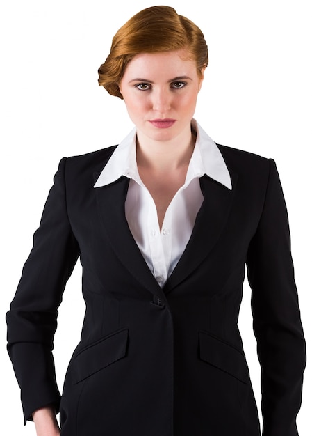 Photo femme d'affaires rousse élégante en costume