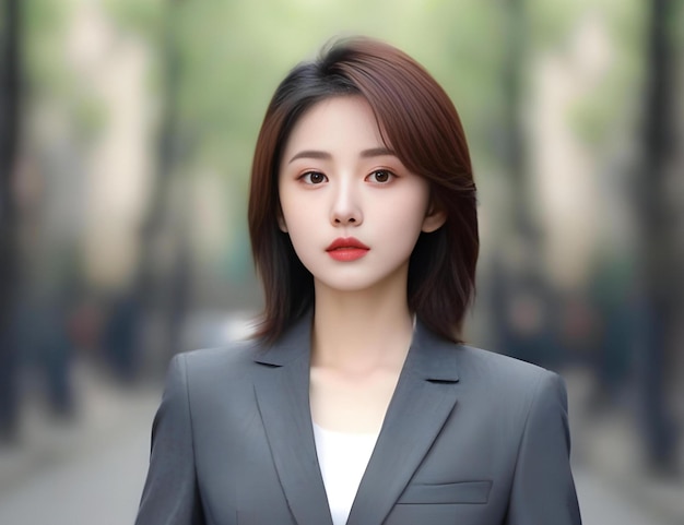 Une femme d'affaires se promène dans la ville et sourit heureuse beauté asiatique