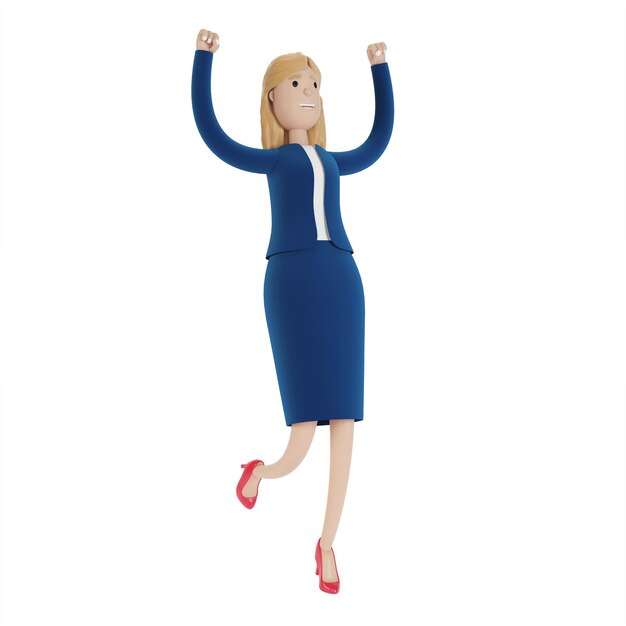 La femme d'affaires se réjouit de son succès. Illustration 3D en style cartoon.