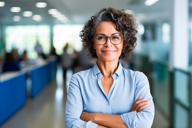 Femme d'affaires senior bras croisés leadership et croissance réussite professionnelle personne IA