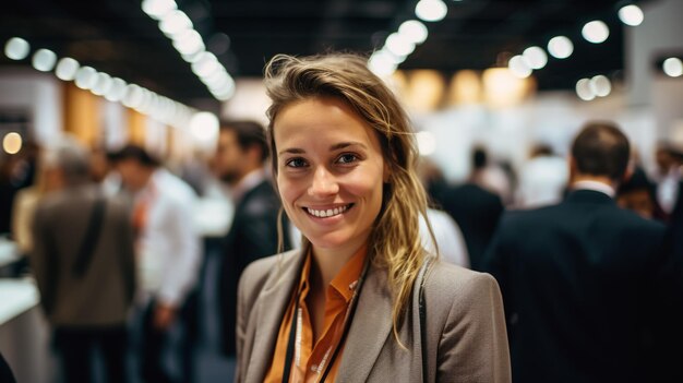 Une femme d'affaires souriante dans une ville