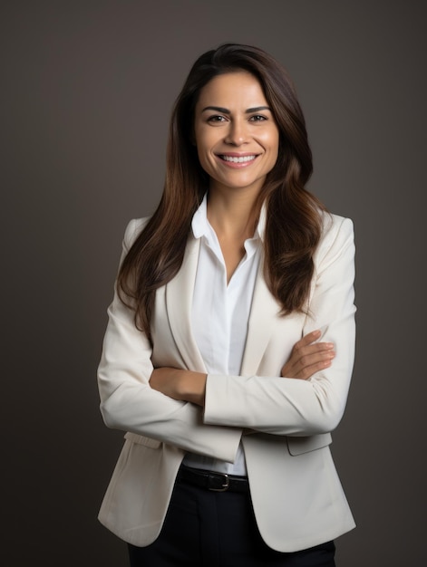 femme d'affaires souriante fond blanc