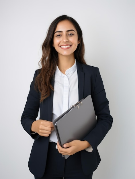 femme d'affaires souriante fond blanc