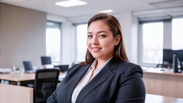 Photo une femme d'affaires en surpoids, directrice générale, directrice générale sur le lieu de travail.