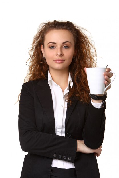 Femme affaires, à, tasse thé