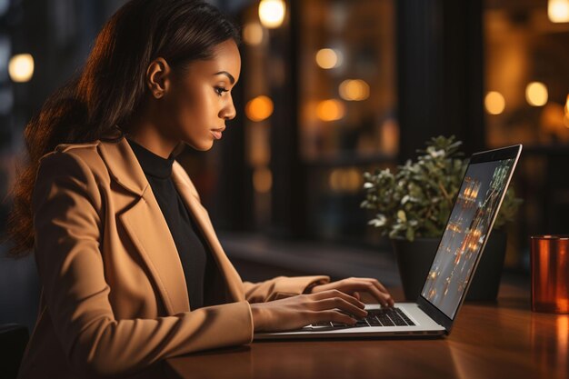 une femme d'affaires tenant un ordinateur portable