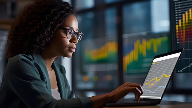 Femme d'affaires travaillant avec des données