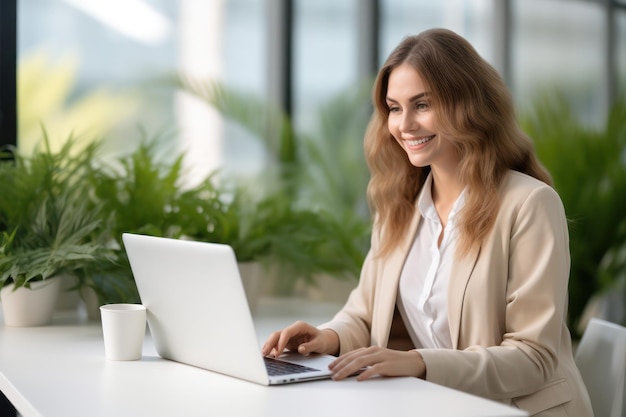 Femme d'affaires travaillant à l'extérieur sur un ordinateur portable