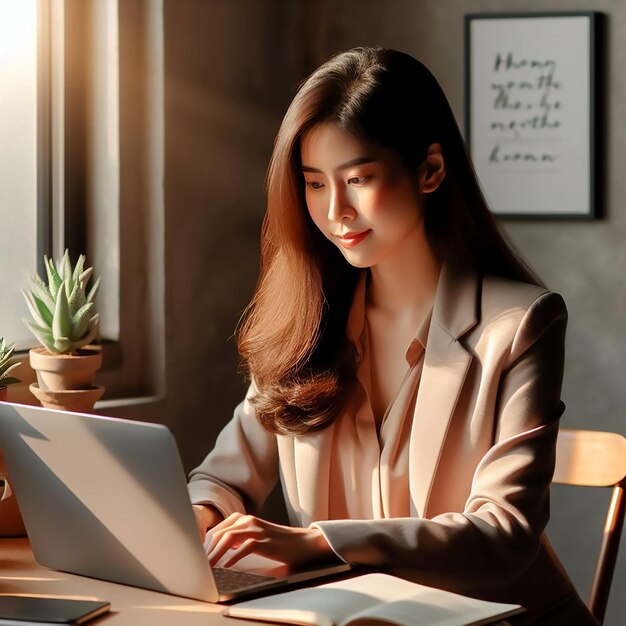 femme d'affaires travaillant sur un ordinateur portable femme indépendante travaillant à domicile