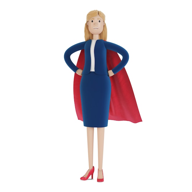 Femme d'affaires en vêtements de super-héros. Illustration 3D en style cartoon.