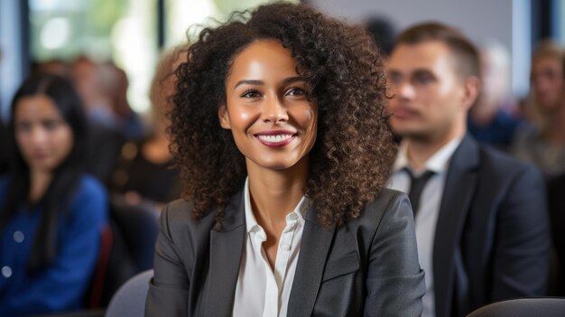 Femme africaine confiante travaillant joyeusement au travail