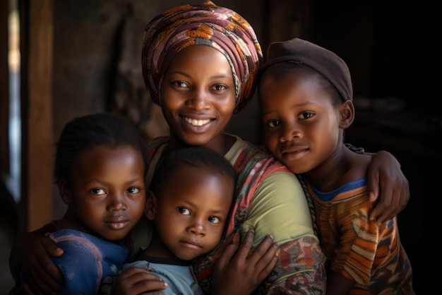 Femme africaine avec des enfants IA générative