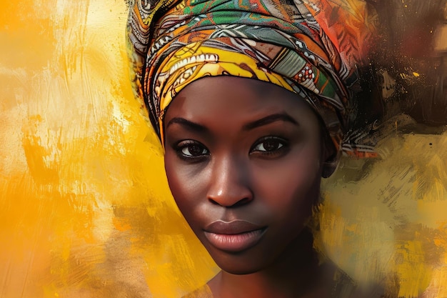 Une femme africaine en gros plan, colorée, génère Ai.