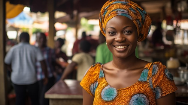 Femme africaine heureuse avec un sourire IA générative