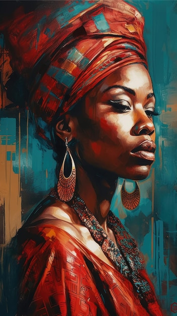Femme Africaine en Rouge et Azure Chic Illustrations