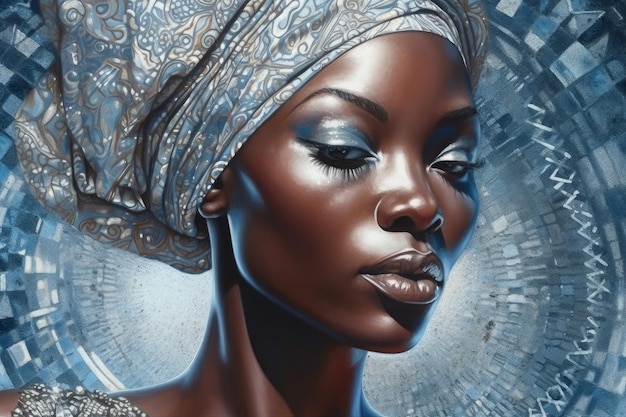 Femme africaine silver blue queen Generate Ai