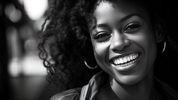 Une femme africaine souriante en regardant la caméra.
