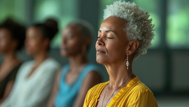 Photo une femme afro-américaine âgée pratiquant le yoga dans un studio.