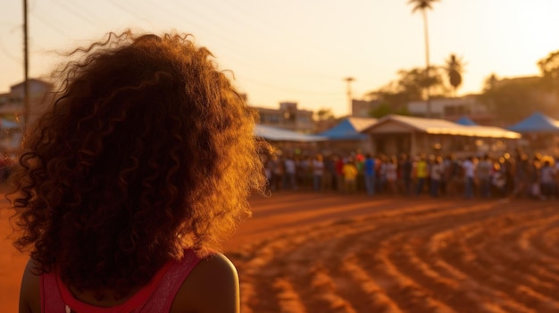 Femme afro-américaine aux cheveux bouclés avec le dos tourné AI générative