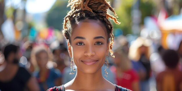 Une femme afro-américaine confiante faisant un contact visuel lors d'un rassemblement de protestation Concept Rally de protestation Empowerment Confidence de contact visuel d'une femme afro-Américaine