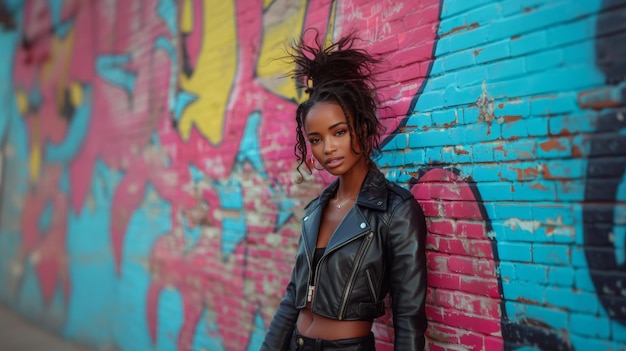 Une femme afro-américaine élégante contre un mur de graffitis