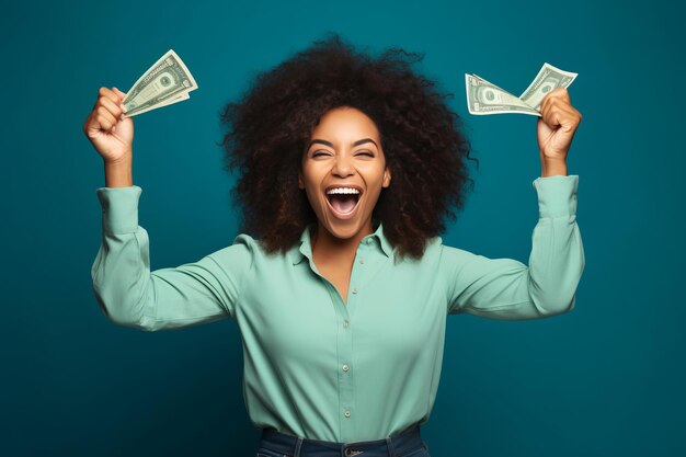 Photo une femme afro-américaine exubérante remporte le jackpot au casino en se réjouissant du triomphe et du plaisir sur vibran