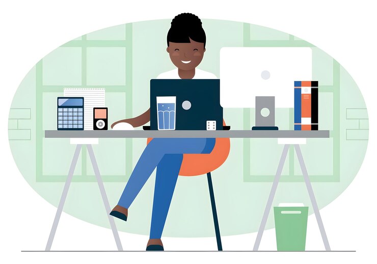 Photo une femme afro-américaine heureuse à son bureau