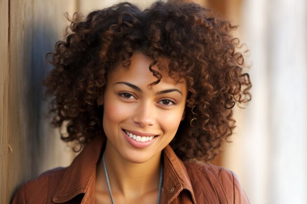 Une femme afro-américaine heureuse avec un sourire confiant.