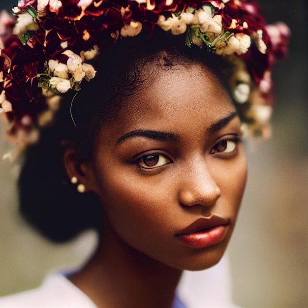 Femme afro-américaine avec illustration de portrait de fleurs