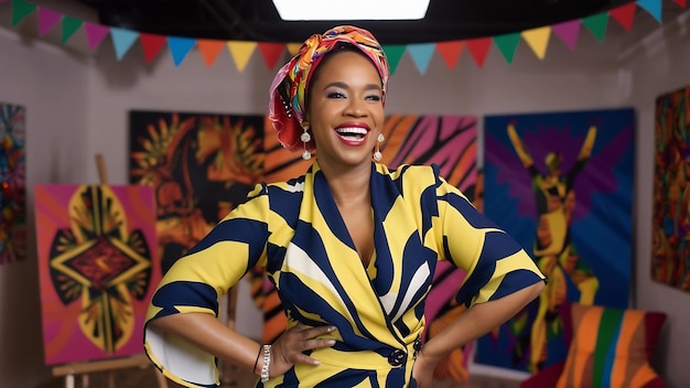 Une femme afro-américaine joyeuse dans le studio.